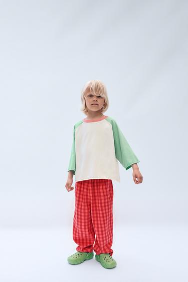 Zara 2-14 YEARS/ CONTRAST RAGLAN SLEEVE T-SHIRT LIMITED EDITION - Green