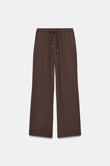 WIDE-LEG TROUSERS WITH ELASTIC WAIST - Brown by Zara