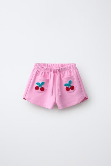 ШОРТЫ ИЗ ТРИКОТАЖА И КРУЖЕВА КРОШЕ С ФРУКТОВЫМ ДЕКОРОМ — РОЗОВЫЙ от Zara