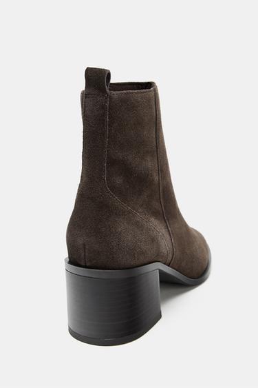 SPLIT SUEDE BLOCK HEEL ANKLE BOOTS - Brown by Zara - Image 3