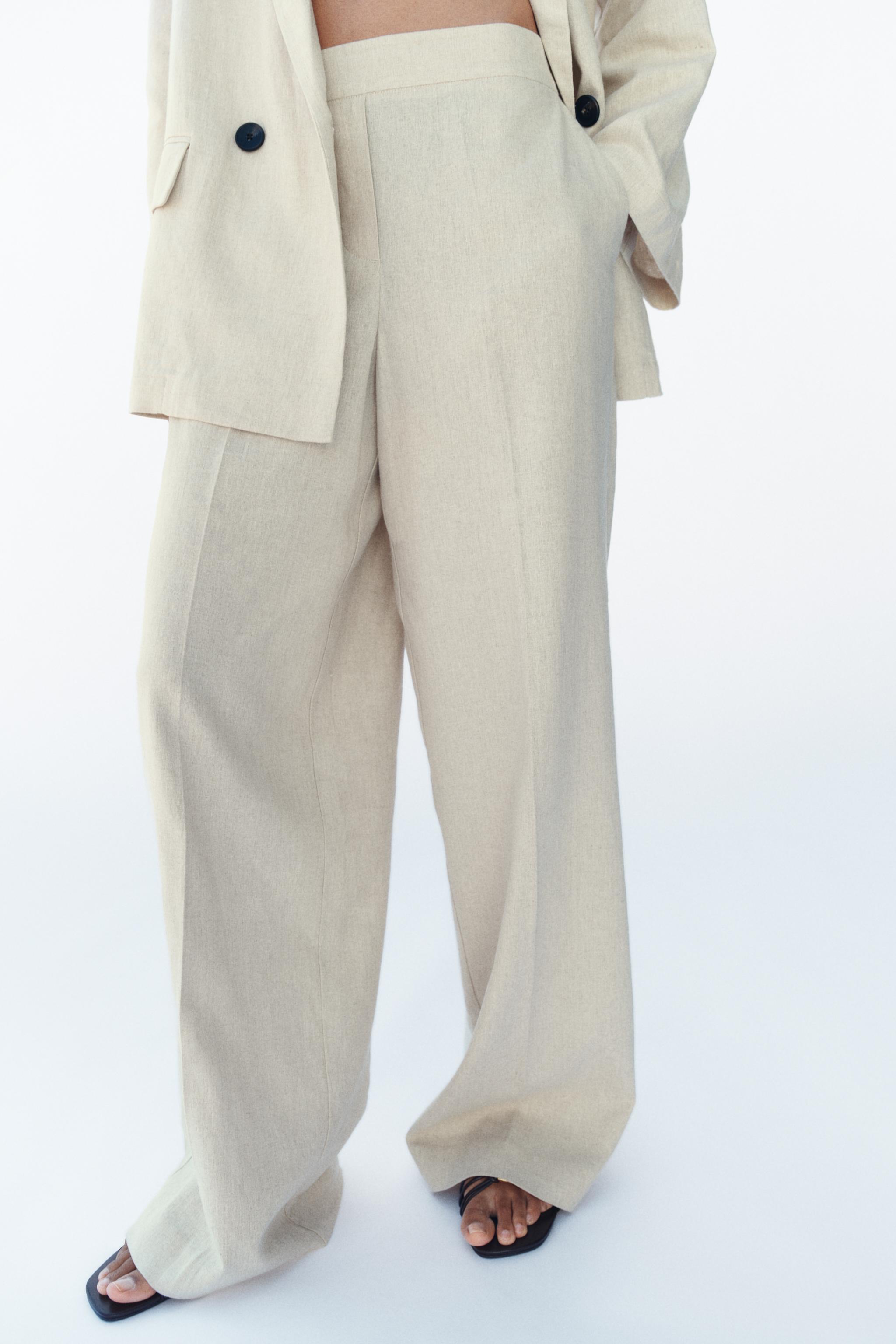 zara dress pants ZARA HIGH-WAISTED PANTS TROUSERS WHITE S,M