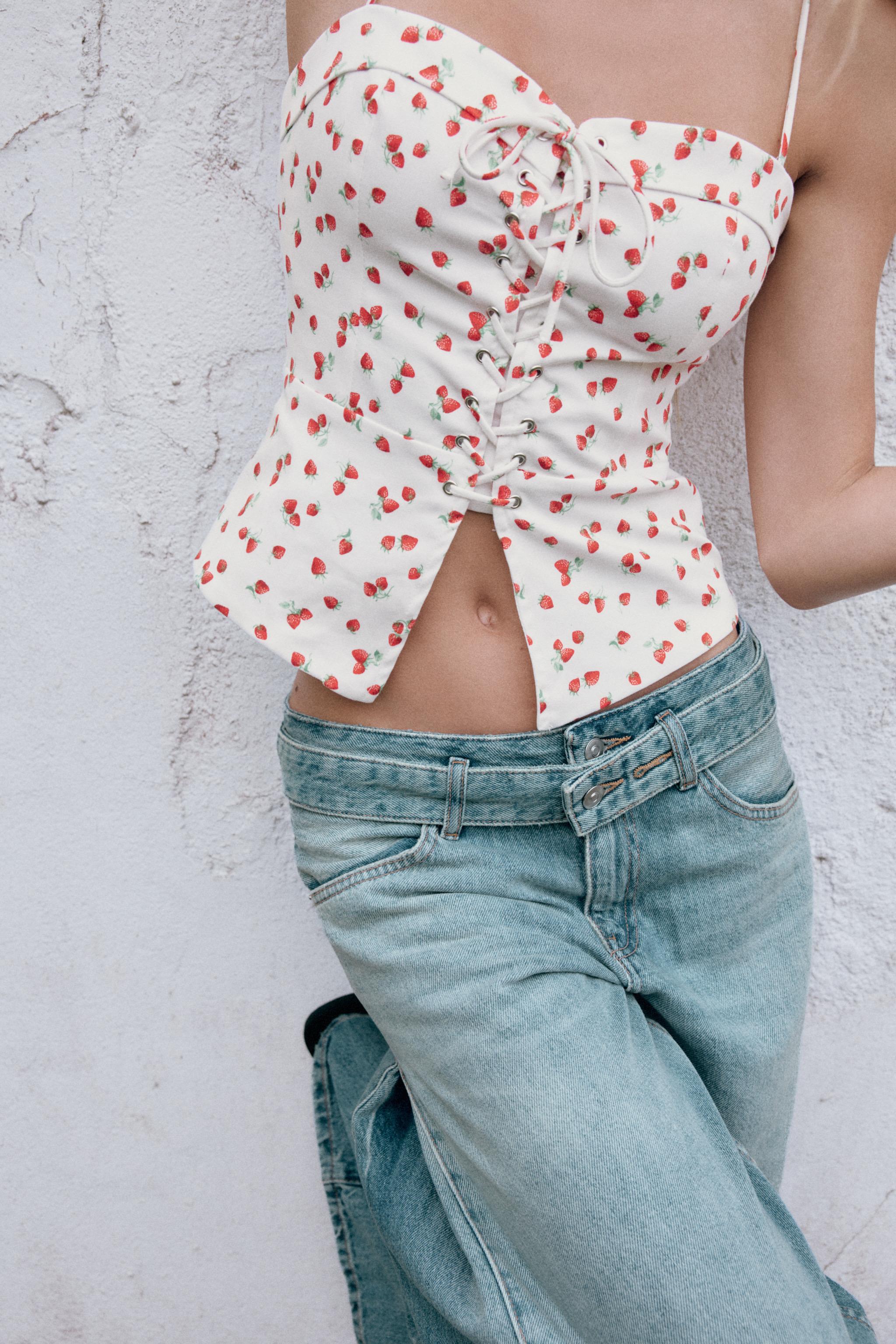 STRAWBERRY PRINT CORSET TOP — White / Red