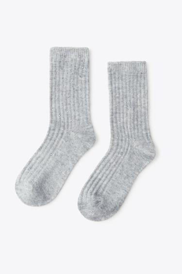 CALCETINES ALTOS STRASS - Gris vigoré de Zara