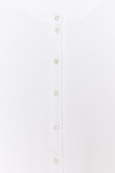 T-SHIRT 100% COTON BOUTONS - Blanc de Zara - Image 4