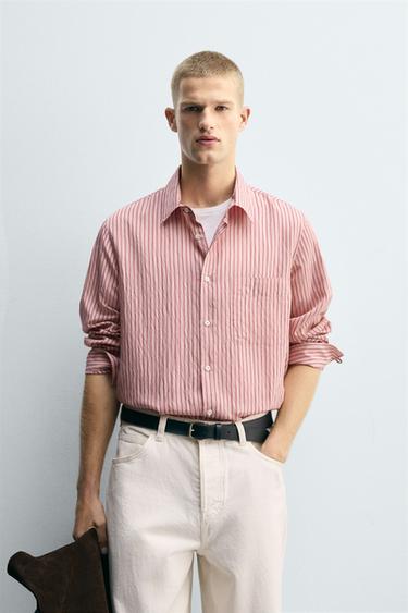STRIPED FLOWING SHIRT - Pink by Zara