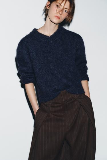 PANTALON BALLOON À RAYURES AVEC PLIS - Marron / Écru de Zara - Image 2