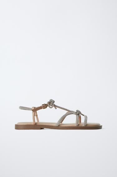 SANDALES À LACETS BRILLANTES - Argent de Zara
