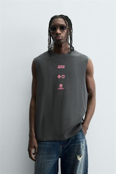 Zara PRINTED VEST SWEATSHIRT - Gray