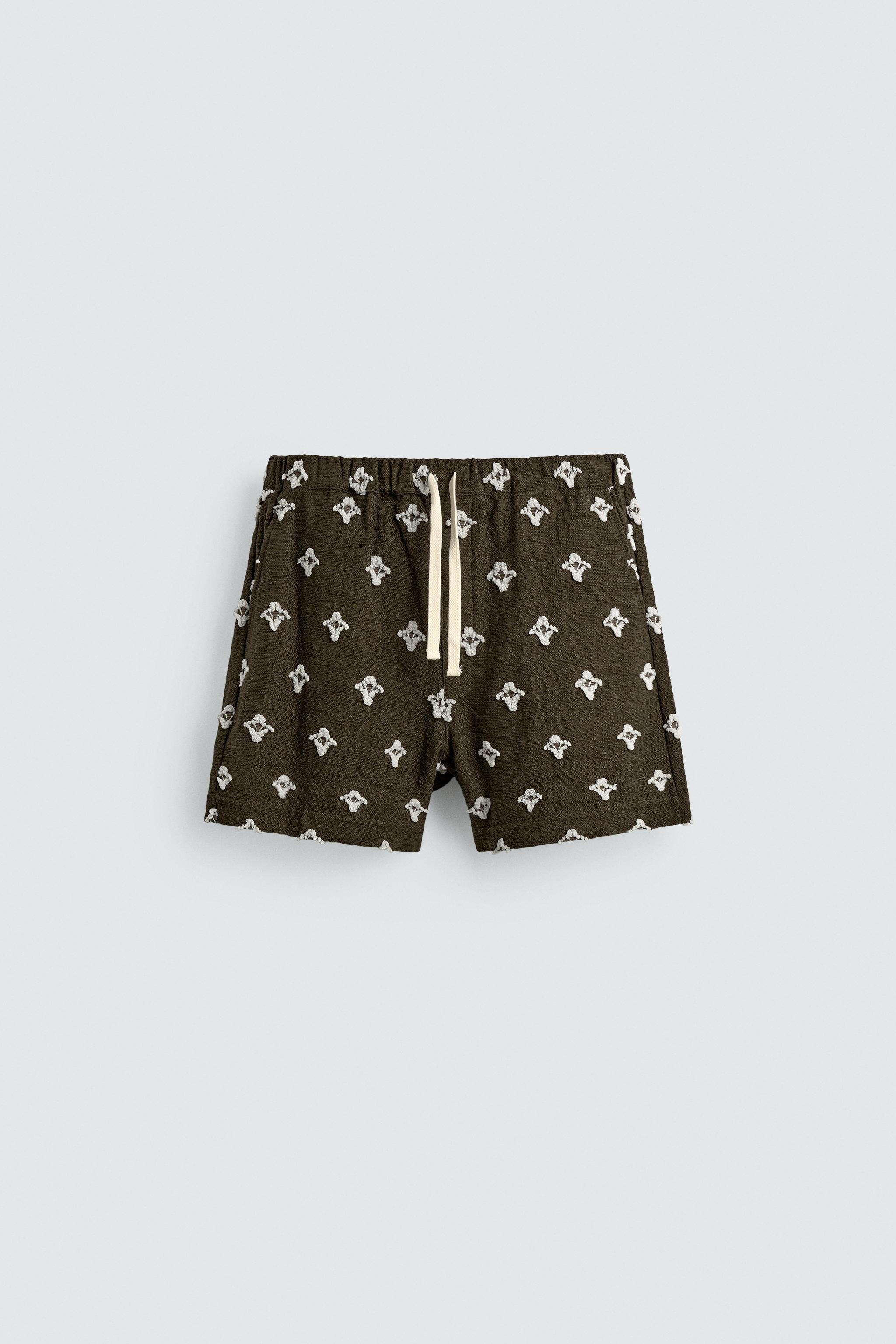 RELAXED FIT TEXTURED JACQUARD SHORTS - Dark khaki | ZARA United States