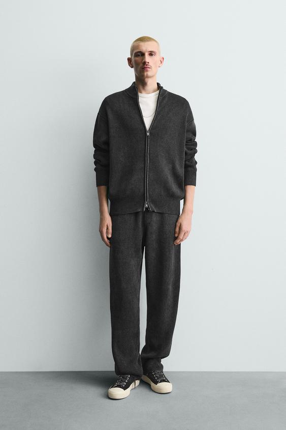 WASHED TEXTURED KNIT CARDIGAN