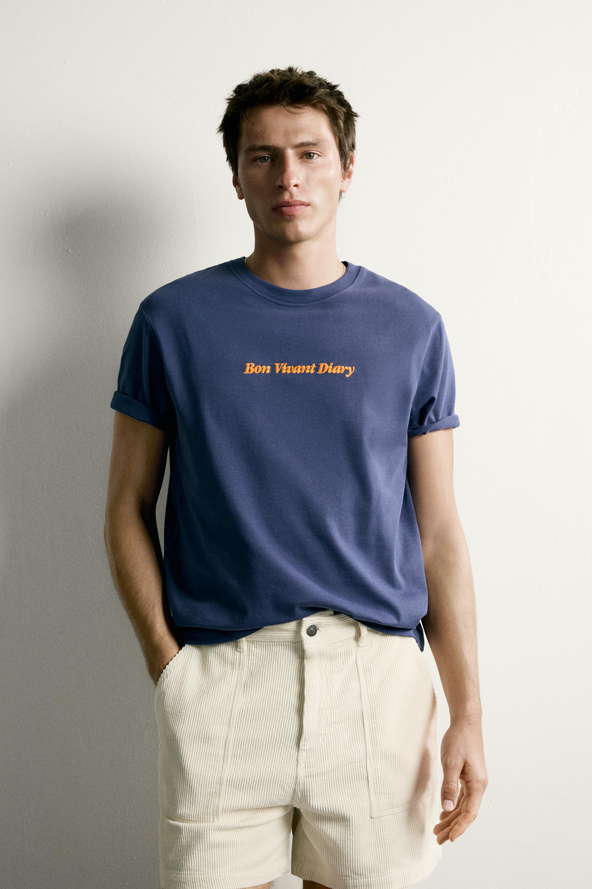 RELAXED FIT EMBROIDERED T-SHIRT — Navy blue