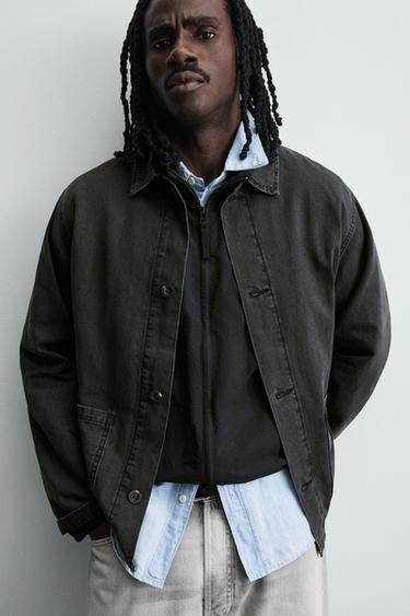 WASHED COTTON/LINEN OVERSHIRT - Black by Zara