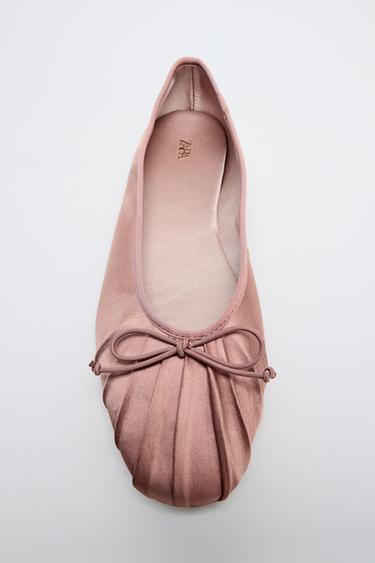 SATIN BALLET FLATS WITH BOW - Pink by Zara