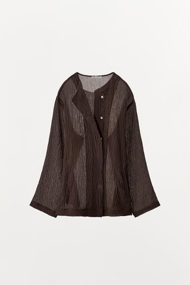 CHEMISE STRUCTURÉE AVEC VISCOSE - Marron de Zara - Image 4