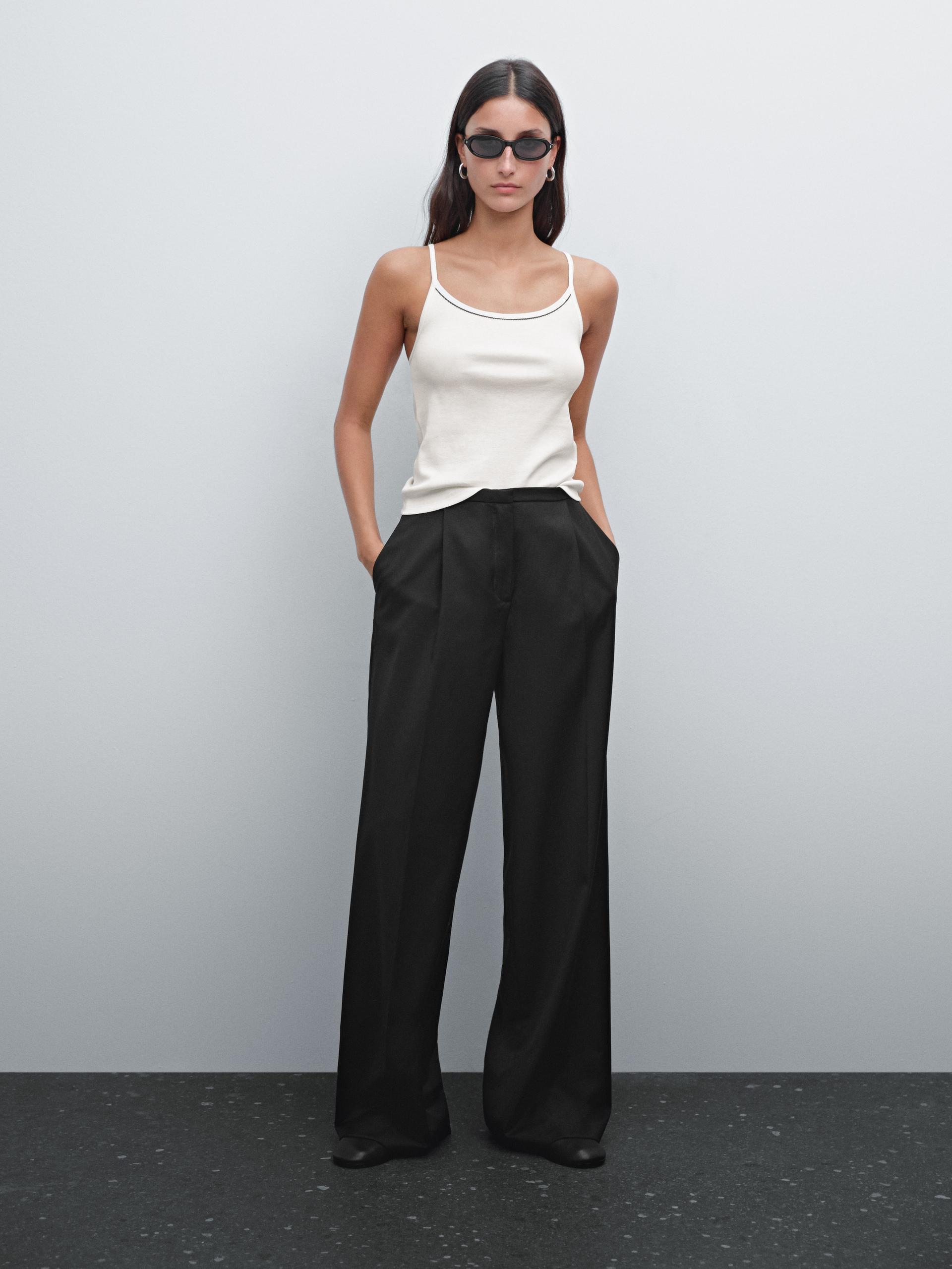 Strappy knit top with lace trim