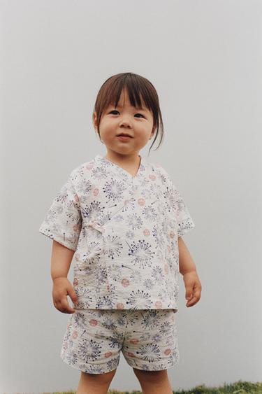 9-18 MONTHS/ KIMONO AND BERMUDA SHORTS PRINTED SET - Ecru by Zara