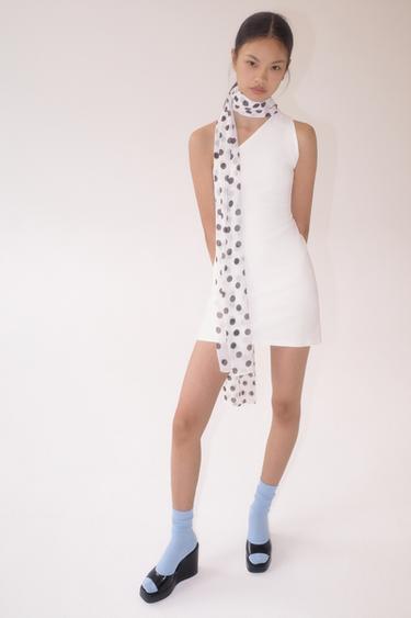 Zara 波卡圓點繞頸露肩洋裝 - 白色