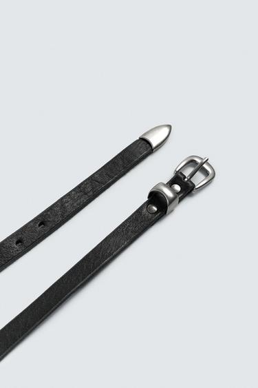 CEINTURE EN CUIR EFFET VINTAGE - Noir de Zara - Image 2
