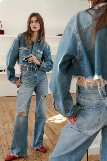 JEANS TRF PIERNA ANCHA ROTOS TIRO ALTO - Azul de Zara