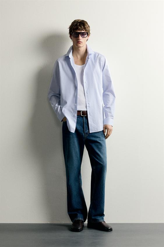 CAMISA  SLIM FIT ESTRUCTURA RAYAS - Celeste de Zara - Imagen 0