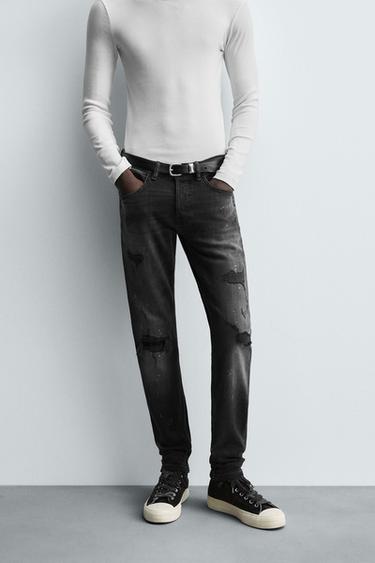 RIPPED SKINNY FIT JEANS - Charcoal by Zara