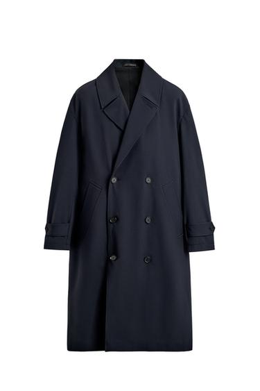 Zara FLOWY DOUBLE BREASTED TRENCH COAT - navy