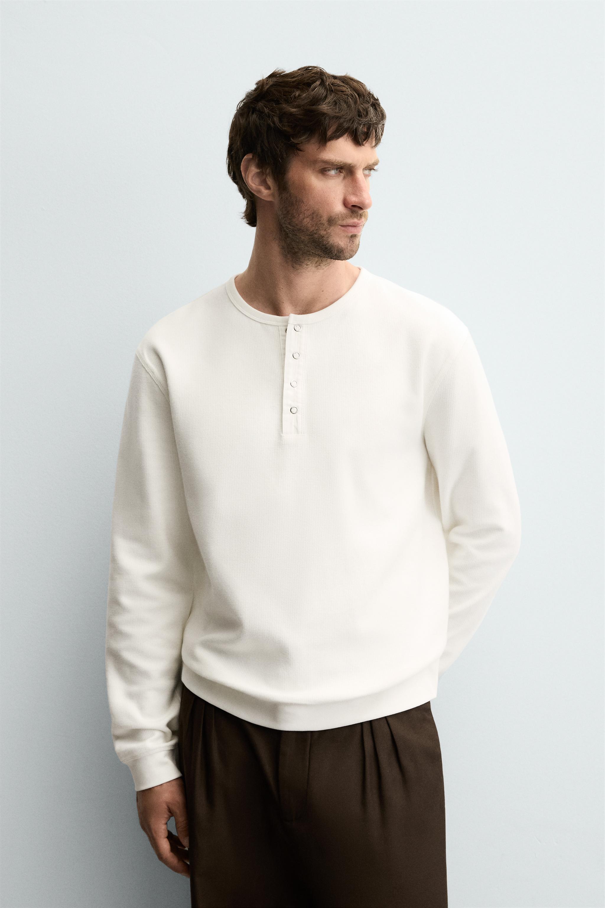 RIB KNIT HENLEY COLLAR T-SHIRT - Oyster-white | ZARA United States