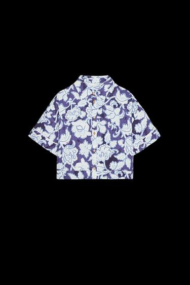 Zara FLORAL PRINT SHORT SLEEVE SHIRT - Blue / White - Image 0