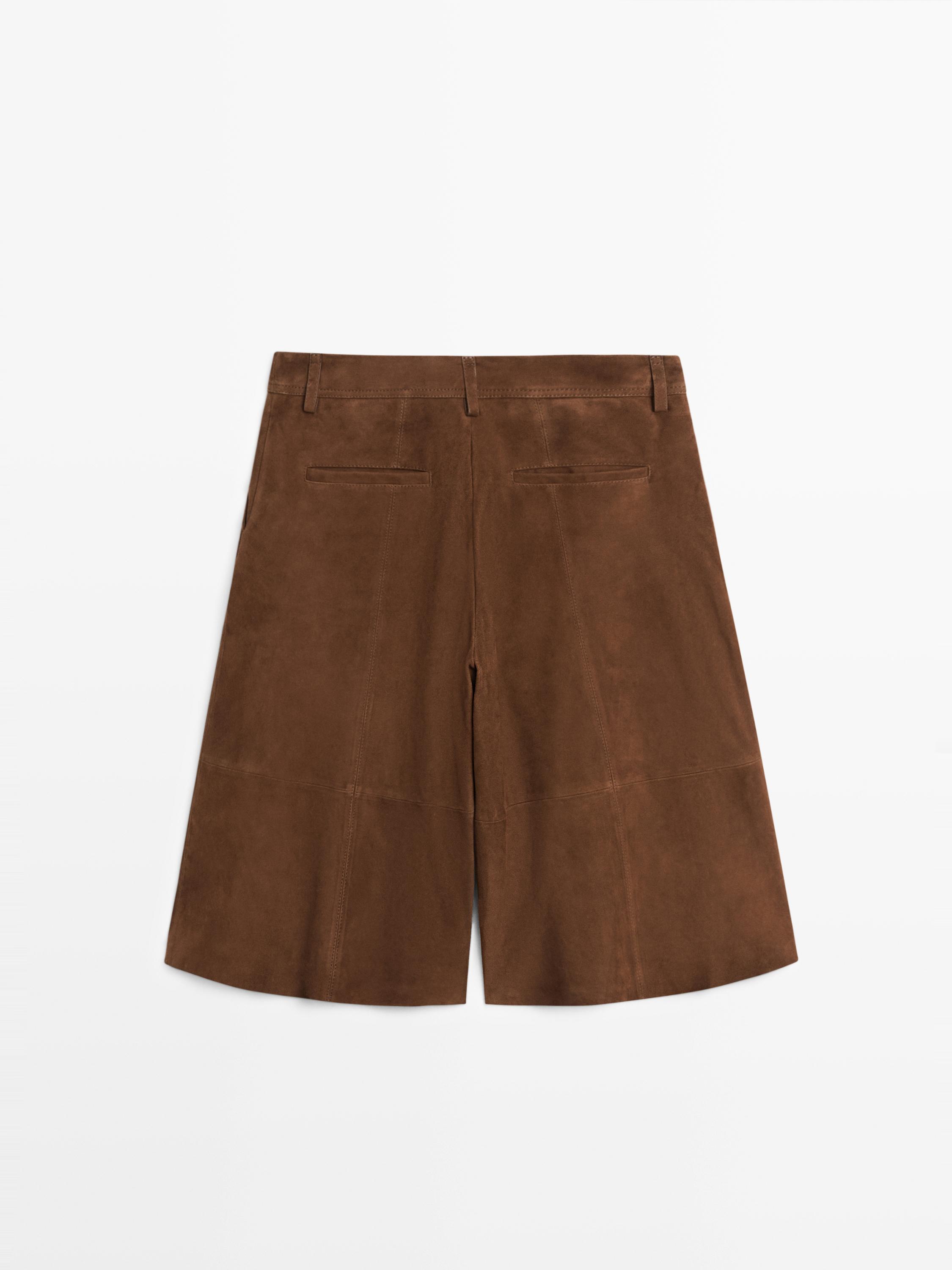 Long suede leather Bermuda shorts