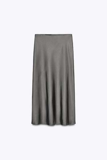 SATIJNEN MIDIROK - Donkergrijs van Zara