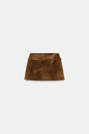 FAUX SUEDE SKORT WITH BELT - Dark tan by Zara