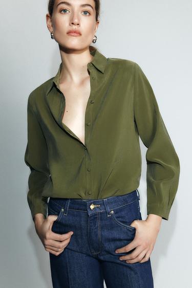 Zara MODAL BLEND SHIRT - Khaki