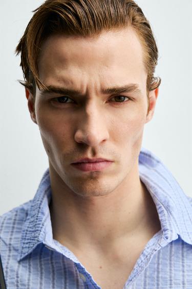 CREASED-EFFECT STRIPED SHIRT - Sky blue by Zara - Image 4