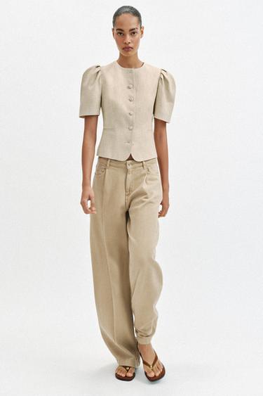 صندل مسطح برباط - جلد الخاص بـ Zara