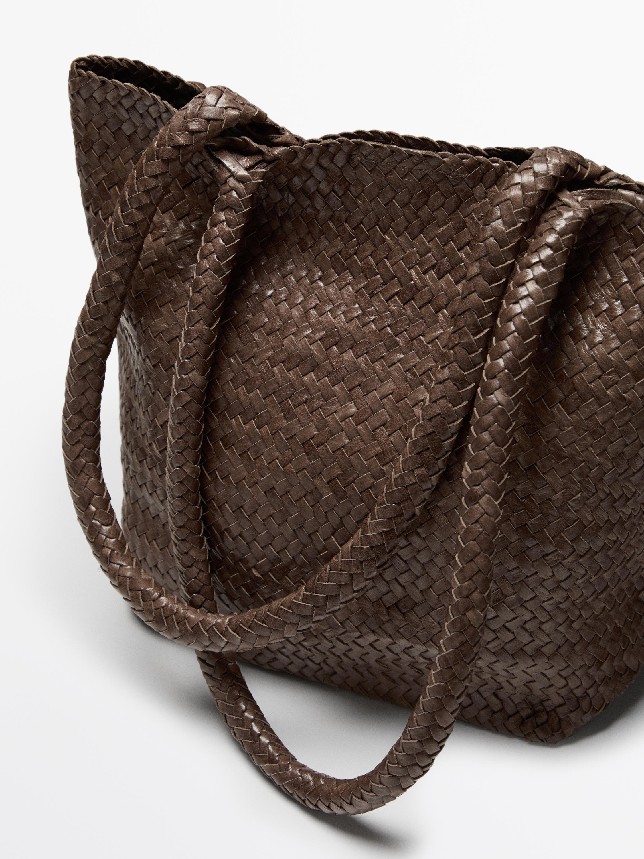 Tote bag moyen format tressé en cuir nappa