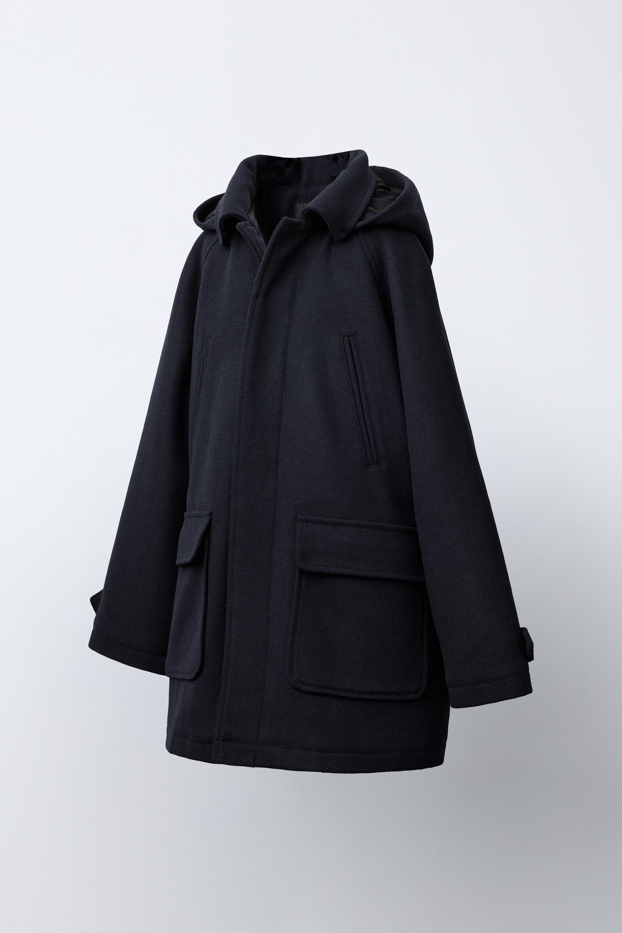 フード付きウール混コート - ネイビーブルー | ZARA Japan / 日本