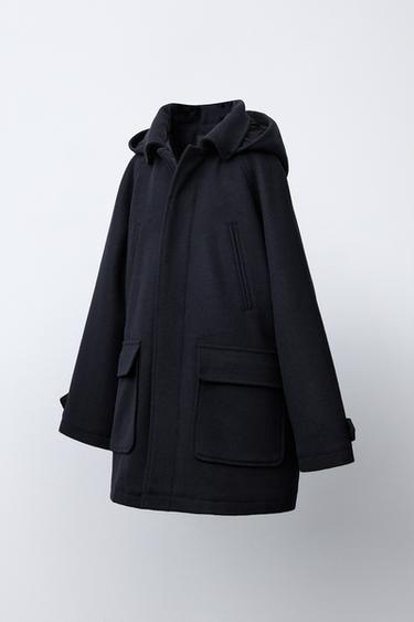 ПАЛЬТО ИЗ СИНТЕТИЧЕСКОЙ ШЕРСТИ С КАПЮШОНОМ — МОРСКОЙ СИНИЙ от Zara
