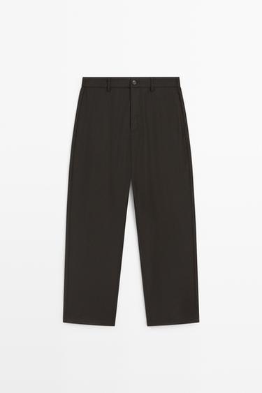 100% Wool Pants with Waist Detail — Brown 1