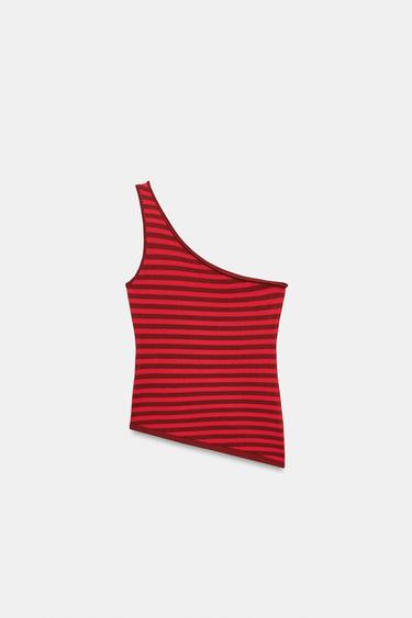 TOP ASYMÉTRIQUE À RAYURES - Rayure rouge de Zara - Image 6