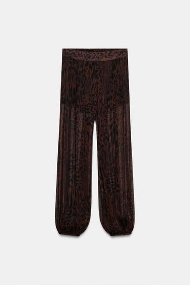 PANTALÓN BOMBACHO SEMITRANSPARENTE - Burdeos oscuro de Zara