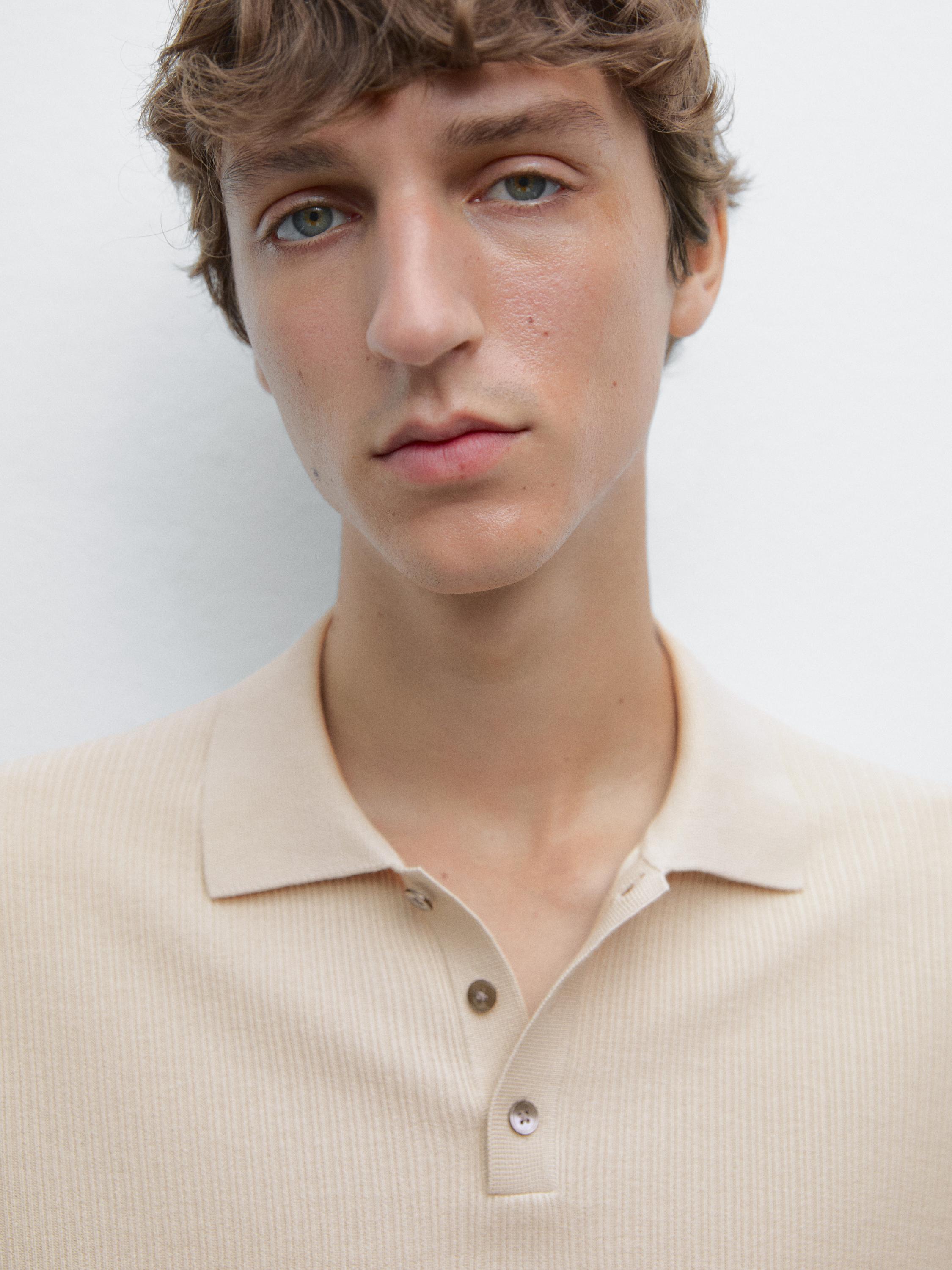 100% cotton ribbed knit polo shirt