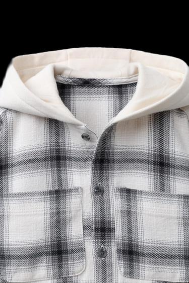 CHECK PRINT HOODED SHIRT - Black / White by Zara