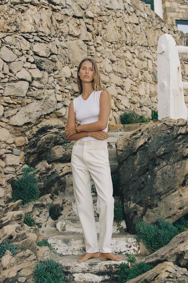 Z1975 HIGH-WAIST MOM FIT JEANS WITH CONTRAST WAIST - Ecru by Zara