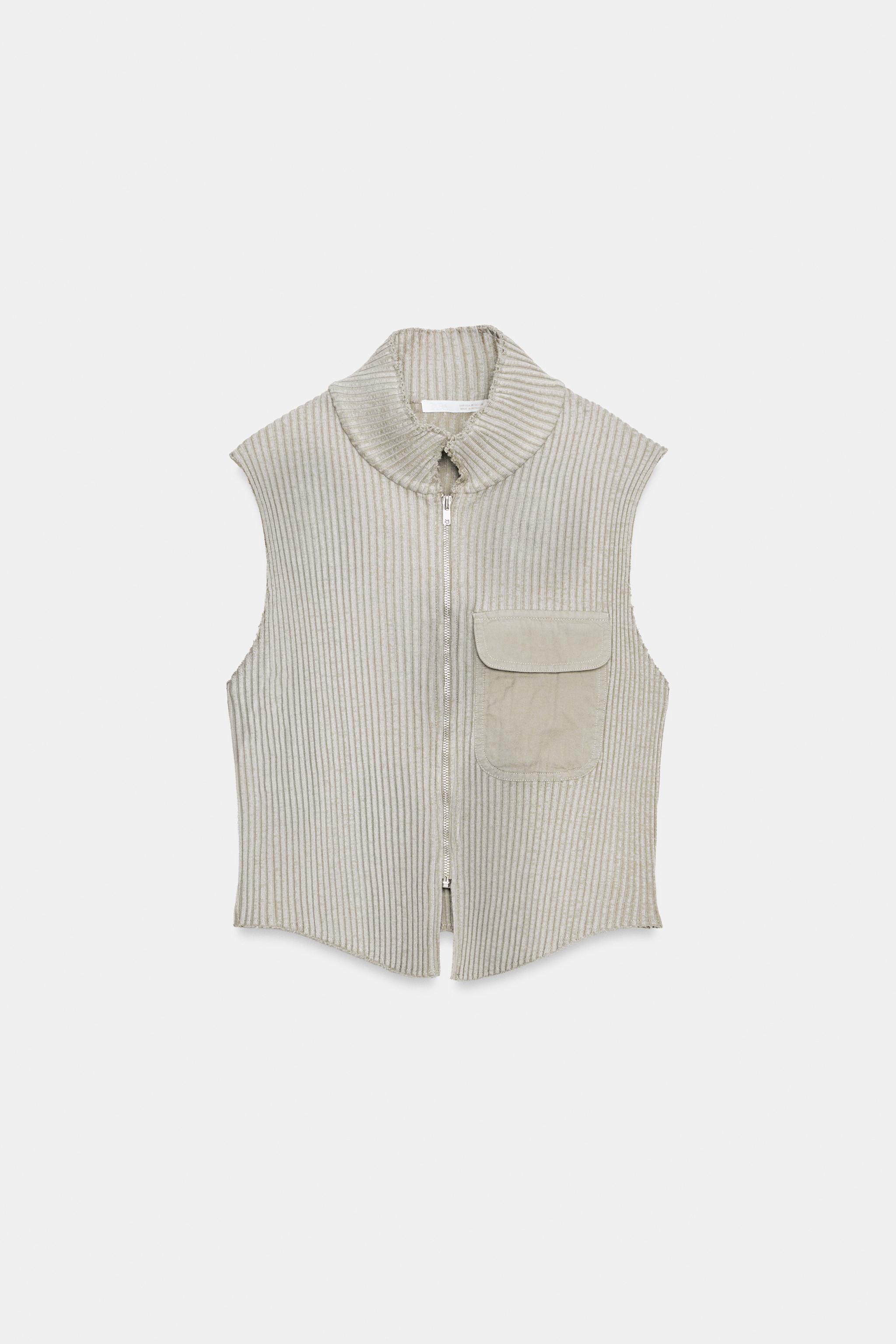WASHED EFFECT VEST TOP WITH POCKET - Light khaki | ZARA United States