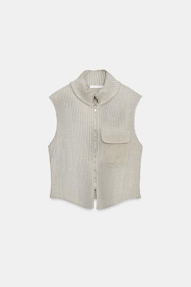 TOP CHALECO EFECTO LAVADO BOLSILLO - Khaki claro de Zara - Imagen 0