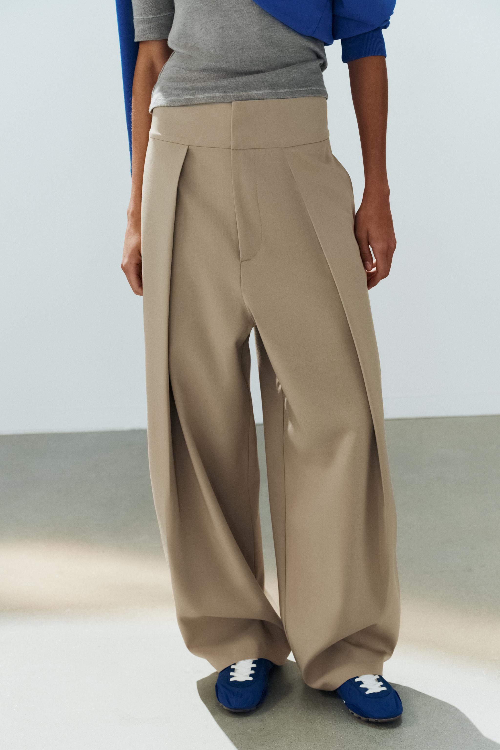 PLEATED BALLOON PANTS — Light camel