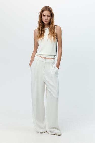 PLAIN KNIT TOP WITH CONTRAST TRIMS - Oyster-white by Zara - Image 0