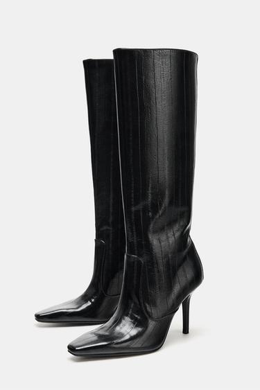 BOTTINES À TALONS GRAVÉES - Noir de Zara - Image 2