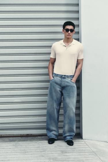 Zara 合身針織 POLO 衫 - 磨白色