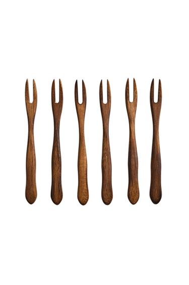 SET OF WOODEN APERITIF FORKS (SET OF 6) - Brown by Zara